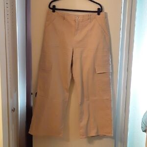 Khaki Wide-Leg Cargo Pants